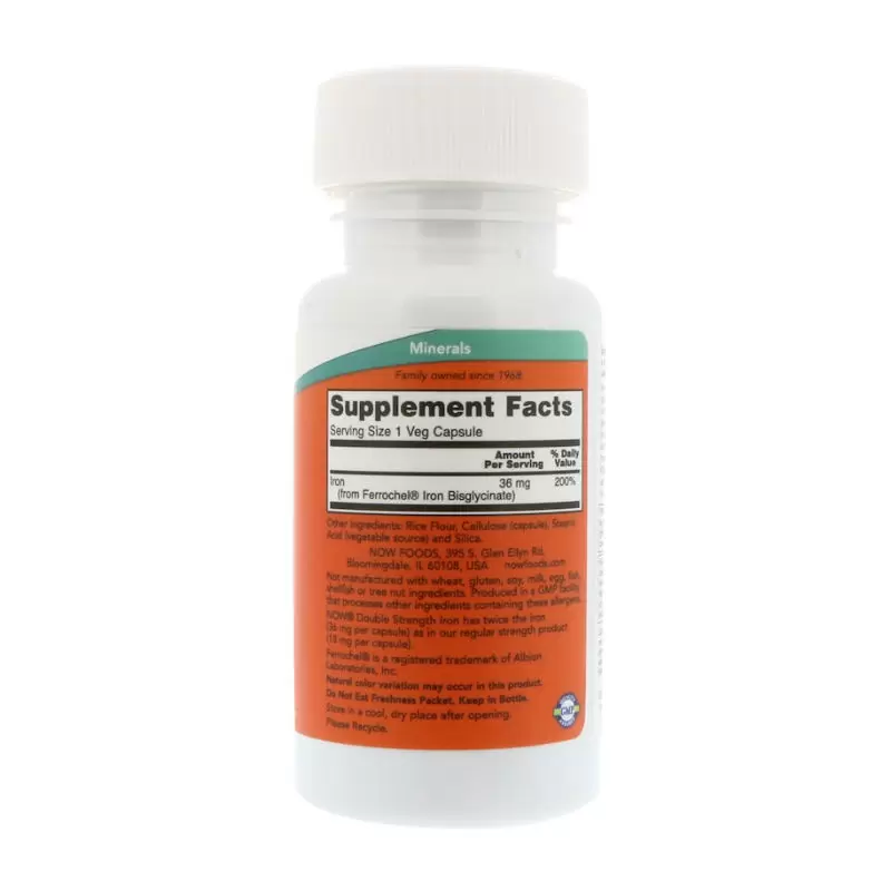 Витамины NOW Железо двойной силы для поддержания иммунитета и ЦНС, 36 мг, 90 шт в России