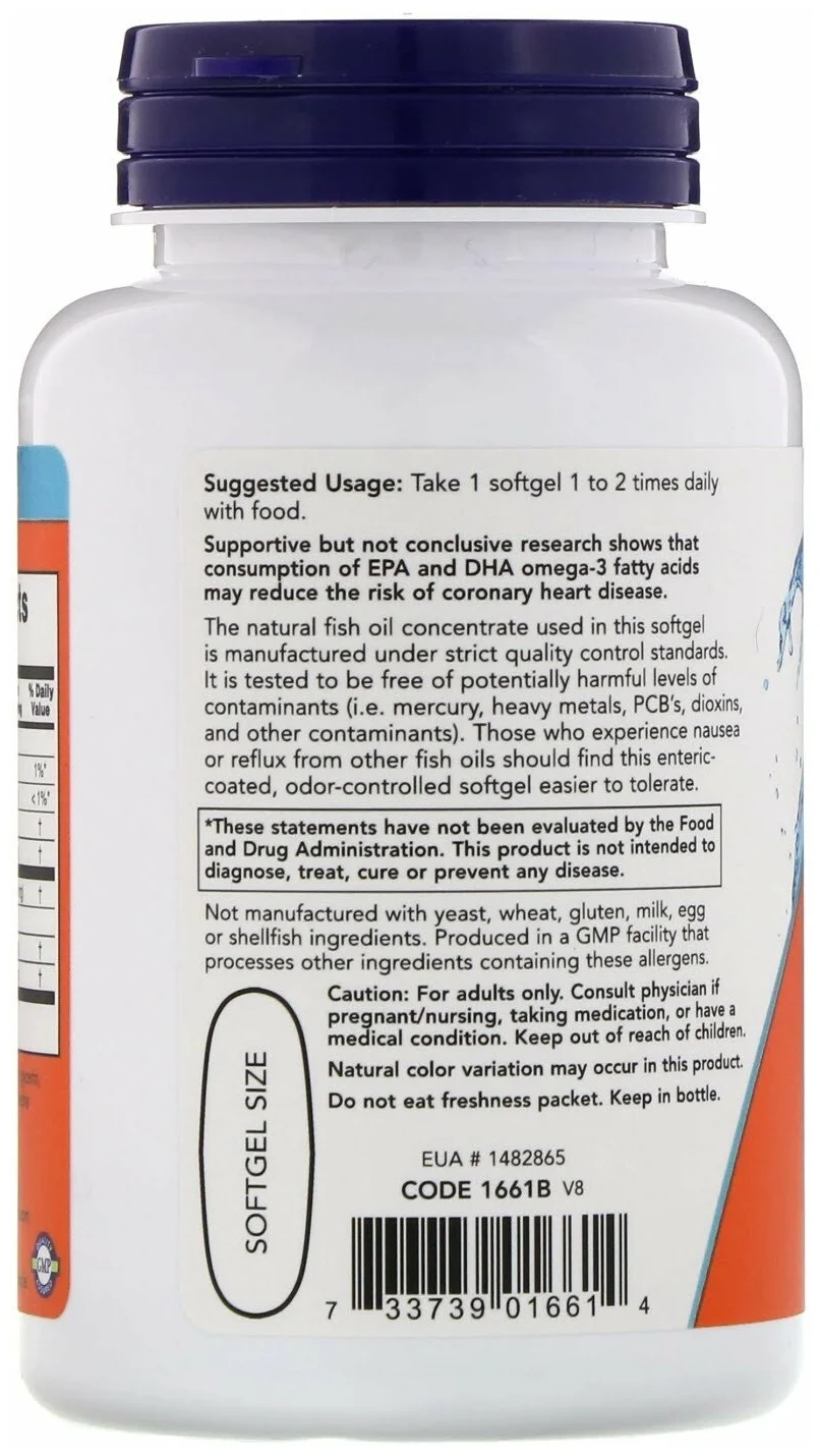 Витамины NOW Омега-3 Защита сердечно-сосудистой системы, 500DHA/250EPA, 90 шт в России