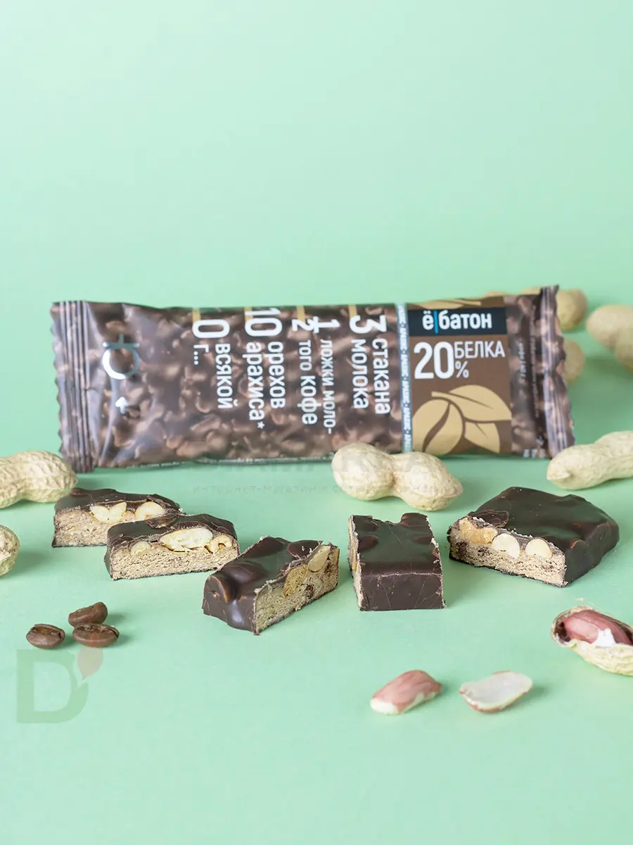 Батончик протеиновый Ё/батон "Арахис-Кофе" в шоколадной глазури 40гр в России