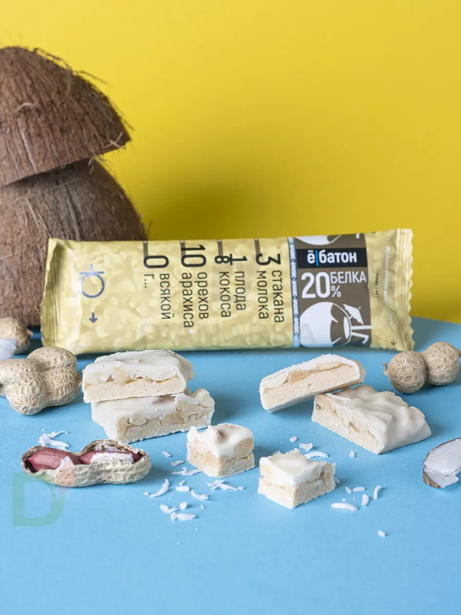 Батончик протеиновый Ё/батон "Арахис-Кокос" в белой глазури 40гр в России