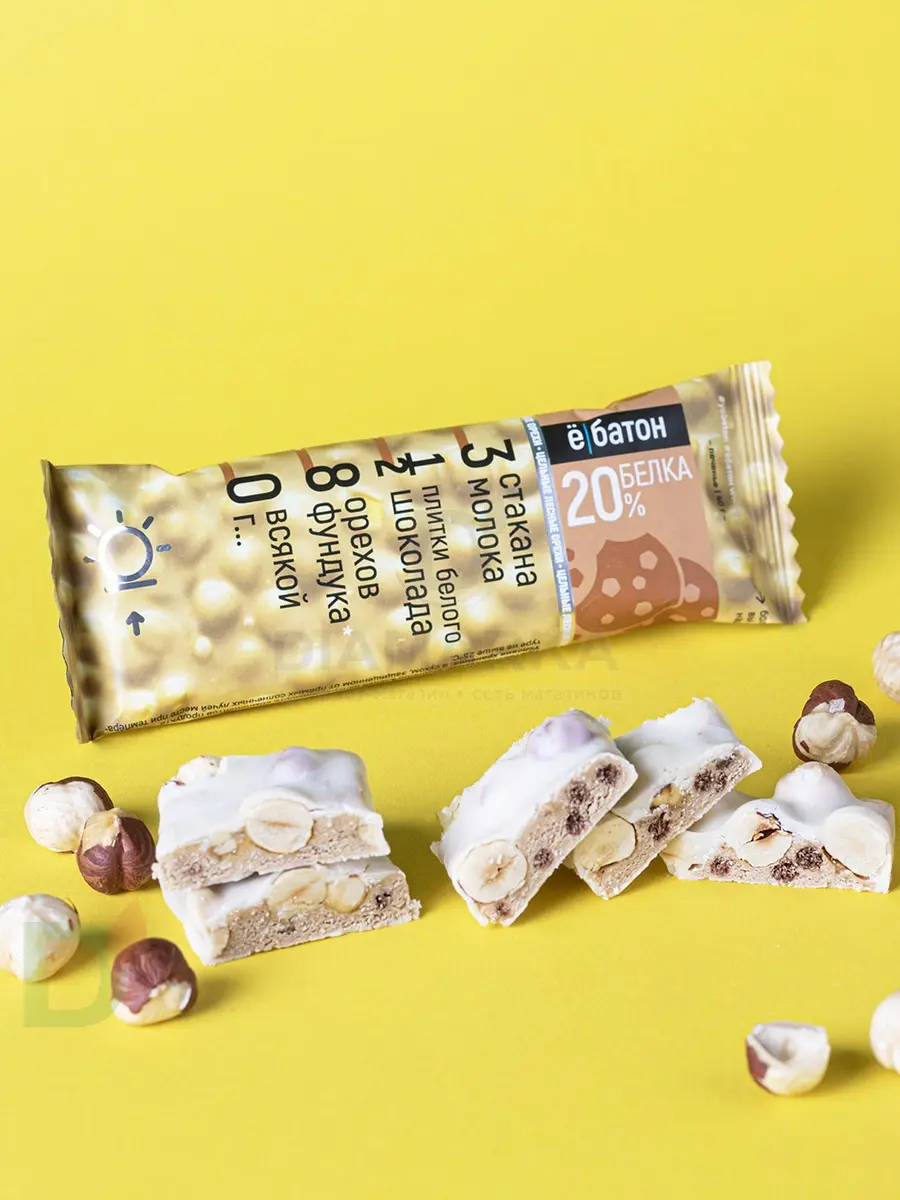 Батончик протеиновый Ё/батон "Лесной орех-Печенье" в белой глазури 40гр в России